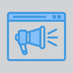 Advertisement icon in blue style about browser, use for website mobile app presentation