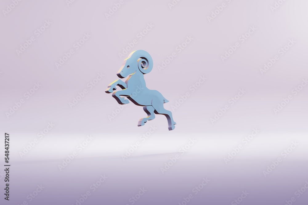 Poster beautiful illustration blue zodiac sign capricorn symbol icons on a bright pink background. 3d rende