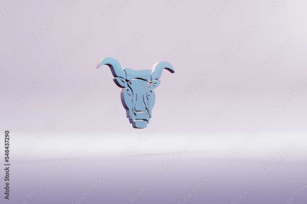 Poster beautiful illustration blue zodiac sign taurus symbol icons on a bright pink background. 3d renderin