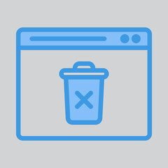 Delete icon in blue style about browser, use for website mobile app presentation