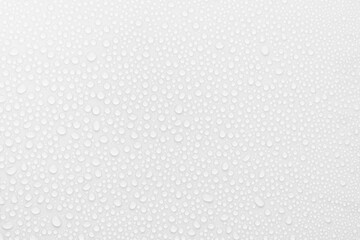 Water drops on white background as soft light matte pattern with tiny droplets in elegant modern minimal style, top view.