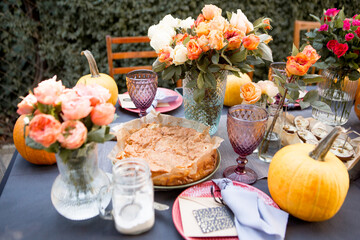 picnic in the garden tea flowers vegetables pie