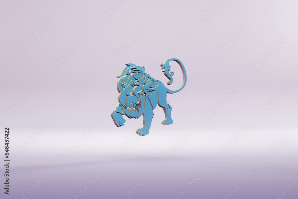 Poster beautiful illustration blue zodiac sign leo symbol icons on a bright pink background. 3d rendering i