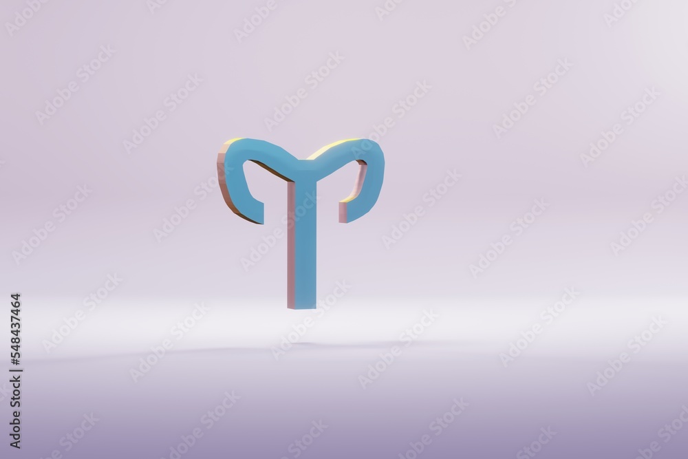 Poster beautiful illustration blue zodiac aries symbol icons on a bright pink background. 3d rendering illu