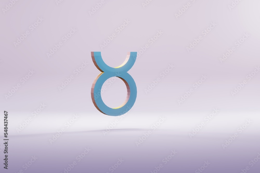Poster beautiful illustration blue zodiac taurus symbol icons on a bright pink background. 3d rendering ill
