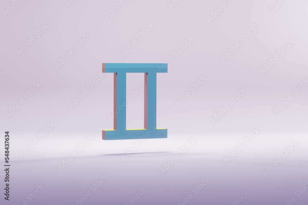 Poster beautiful illustration blue zodiac gemini symbol icons on a bright pink background. 3d rendering ill
