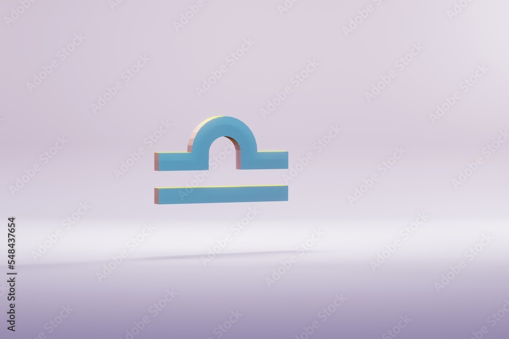 Poster beautiful illustration blue zodiac libra symbol icons on a bright pink background. 3d rendering illu