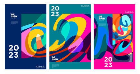 New year 2023 calendar design template with geometric colorful abstract. Vector calendar design.