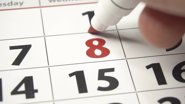 Calendar with an important event for 8 March, International Women's Day.