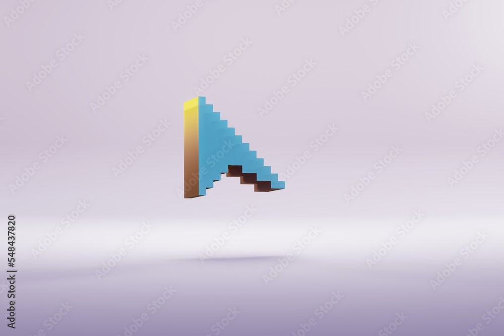 Fototapete beautiful illustration blue pixel cursor symbol icons on a bright pink background. 3d rendering illu