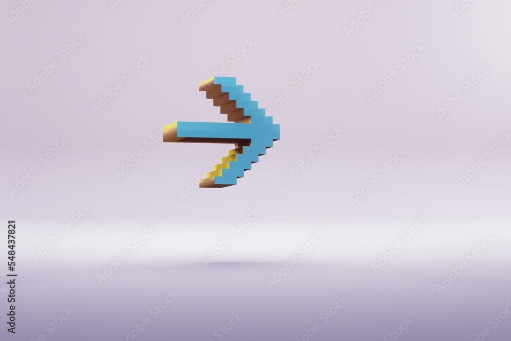 Poster beautiful illustration blue pixel arrow right symbol icons on a bright pink background. 3d rendering