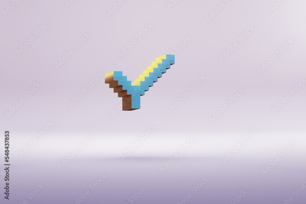 Fototapete beautiful illustration blue pixel check symbol icons on a bright pink background. 3d rendering illus