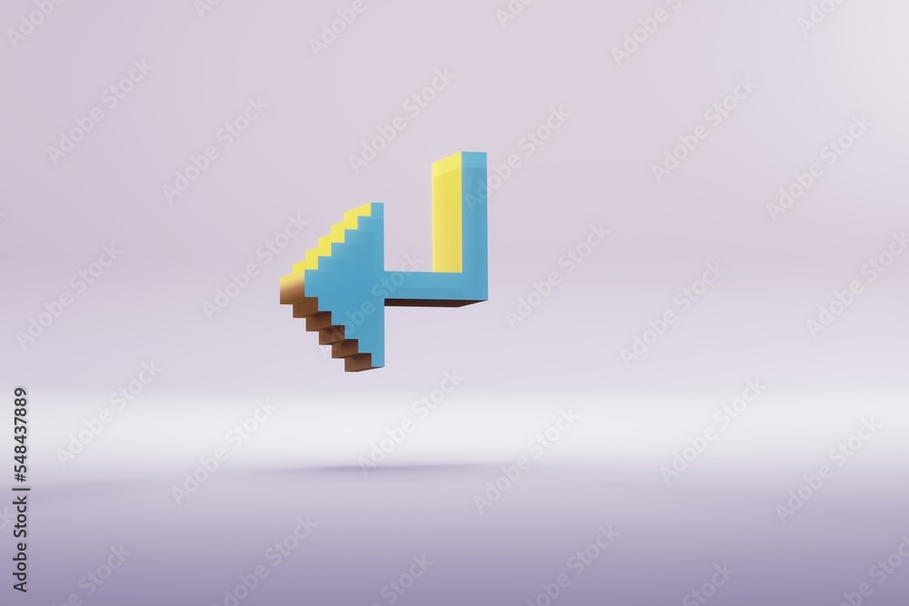 Leinwandbilder Beautiful illustration blue Pixel Arrow symbol icons on a bright pink  background. 3d rendering illustration. Background pattern for design..