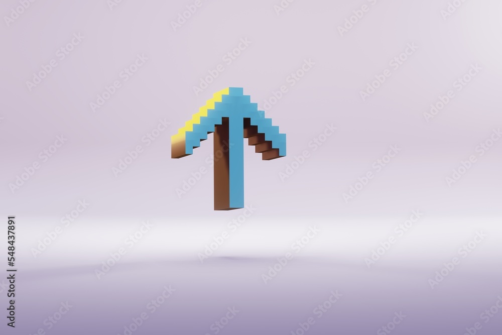 Poster beautiful illustration blue pixel arrow up symbol icons on a bright pink background. 3d rendering il