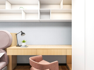 3D rendering, clean and tidy Nordic style bedroom design