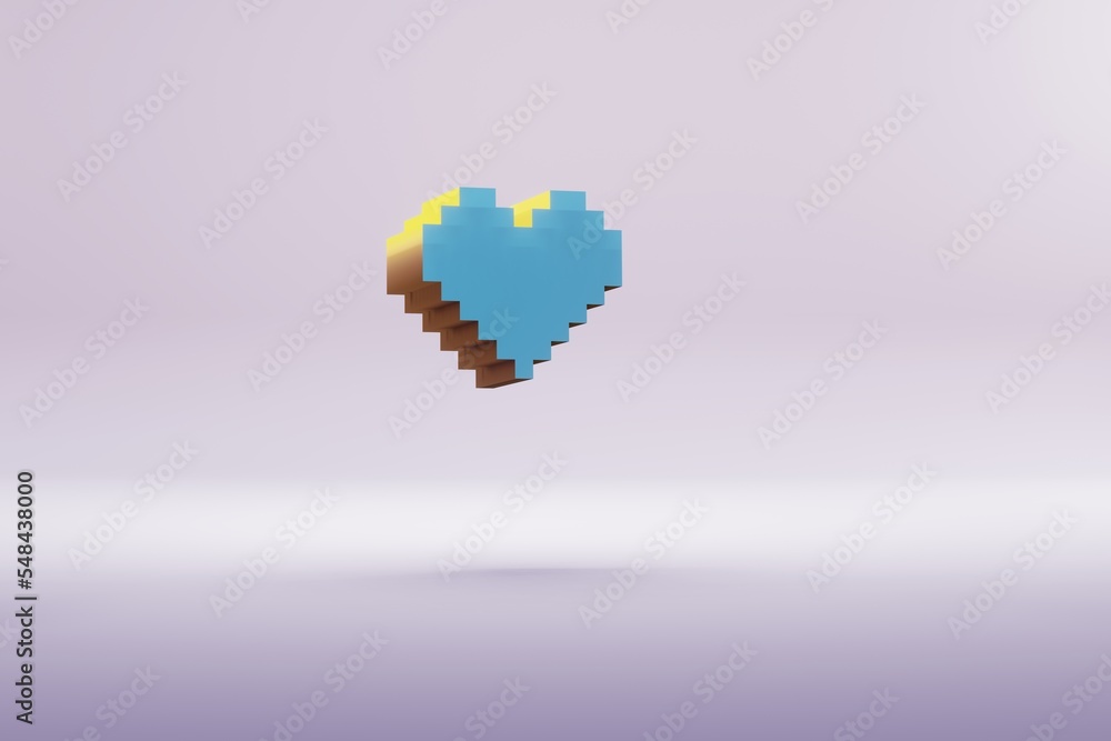 Leinwandbilder beautiful illustration blue pixel heart symbol icons on a bright pink background. 3d rendering illus