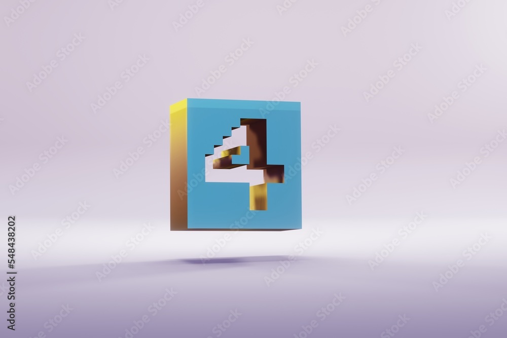Leinwandbilder beautiful illustration blue pixel number 4 symbol icons on a bright pink background. 3d rendering il