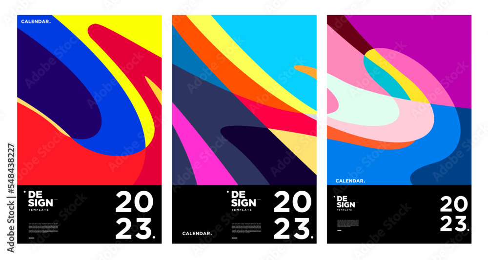 Poster new year 2023 calendar design template with geometric colorful abstract. vector calendar design.