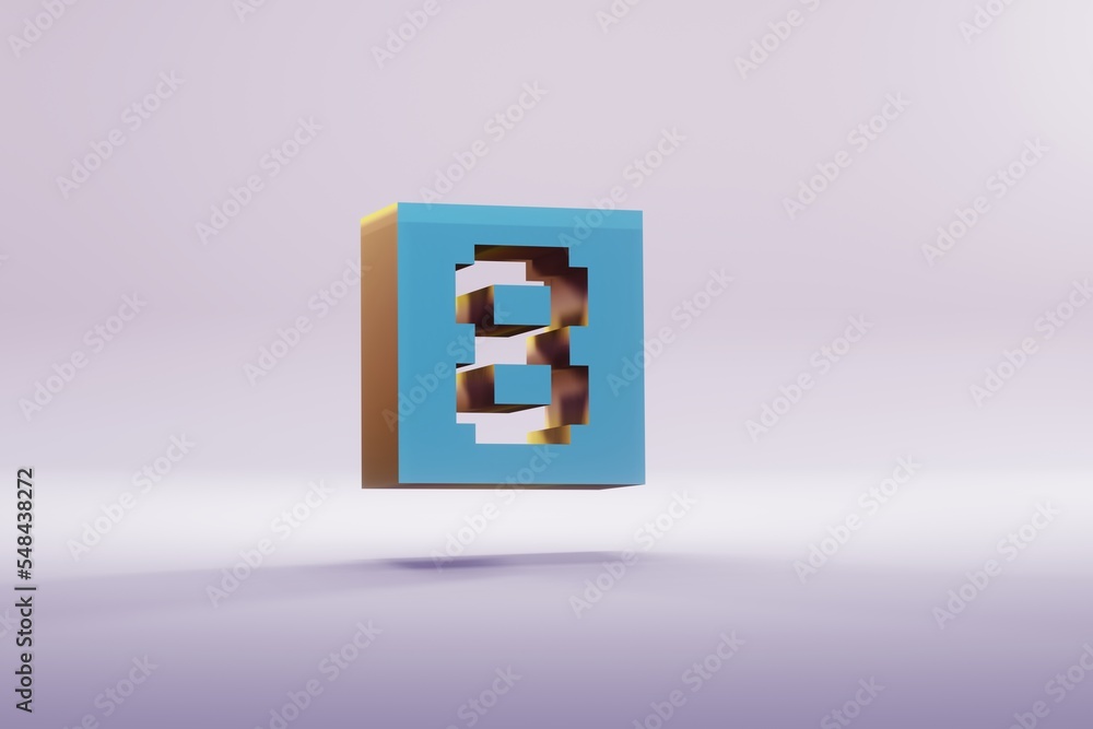Aufkleber Beautiful illustration blue Pixel number 8  symbol icons on a bright pink  background. 3d rendering illustration. Background pattern for design..