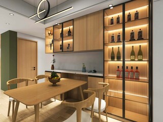 3D rendering, Nordic wooden style restaurant design