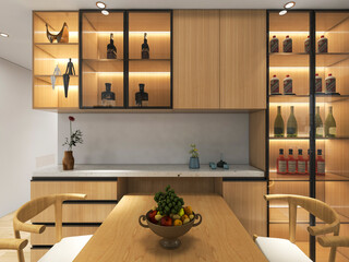 3D rendering, Nordic wooden style restaurant design
