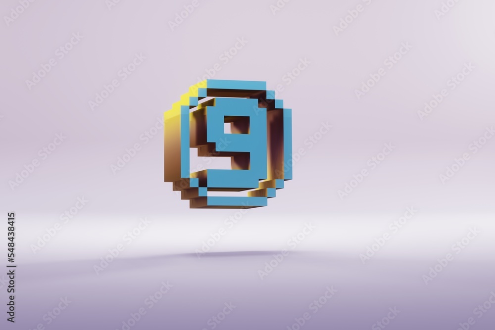 Leinwandbilder beautiful illustration blue pixel number 9 symbol icons on a bright pink background. 3d rendering il