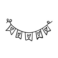 Flags doodle with heart, decoration for valentine is day