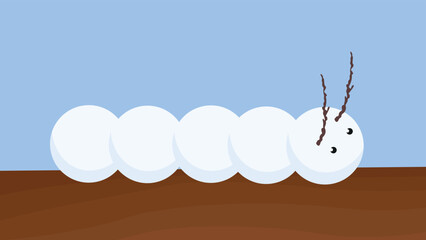 A caterpillar with a mustache made of branches made of snow