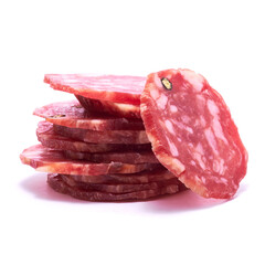 Sliced Smoked dry Salami sausage isolated on white background