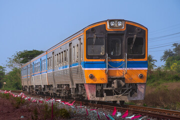 Obraz premium Diesel railcar on the railway.