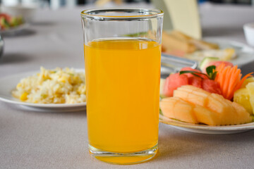 Breakfast is on the table in the hotel.