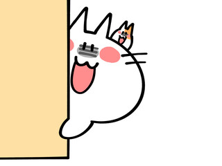 壁から顔を出しショックを受けるにゃんことハムスターのイラスト素材