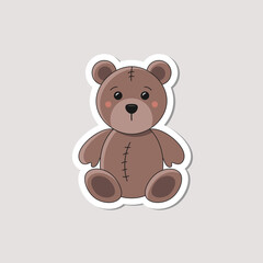 Sticker with a bear toy. Vector illustration