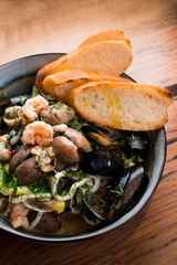 seafood plate with crispy bread