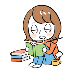 女性　読書　うたた寝