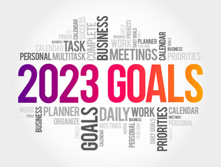 2023 Goals word cloud collage, business concept background