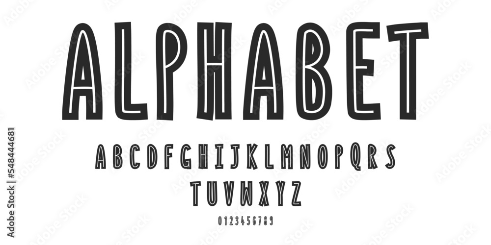 Poster font alphabet. template font alphabet. alphabet and numbers of one to nine. font in modern design. v