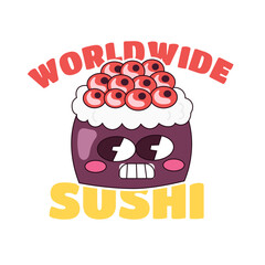 Ikura Gunkan Maki or Salmon Roe On Rice Trendy Cartoon