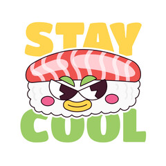 Tuna Maguro Sushi or Tuna On Rice Trendy Cartoon