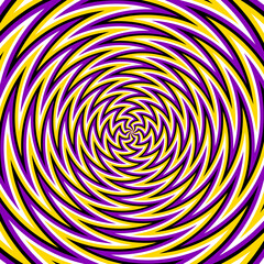 Fototapeta na wymiar Optical motion illusion vector background. Colored zigzag striped pattern move around the center.