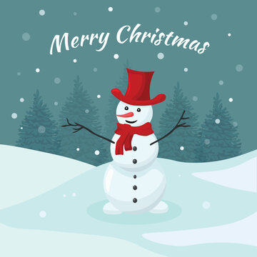 Merry Christmas card with the image of a snowman