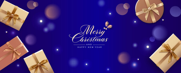 クリスマスと豪華なギフトのベクターイラスト背景　雪の結晶