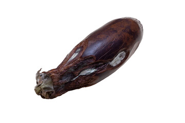 Spoiled eggplant on transparent background. Mold on spoiled vegetables. Rotten food. Isolated. Close-up. Png - obrazy, fototapety, plakaty