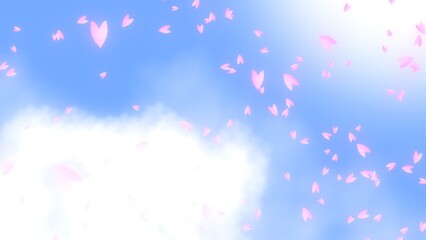 青空を背景に風に舞う桜の花びら 桜吹雪
