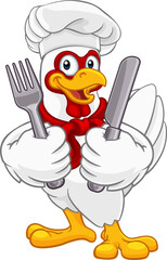 Chicken Chef Rooster Cockerel Knife Fork Cartoon