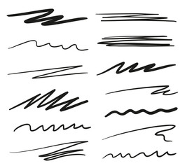 Naklejka premium Infographic elements isolated on white. Set of different sketchy signs. Backgrounds with array of lines. Stroke chaotic backdrops. Hand drawn patterns. Black and white illustration. Elements for work