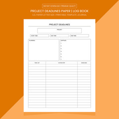 Project Deadlines Log Book | Project Deadlines Note | Notebook Printable Template | Diary Journal