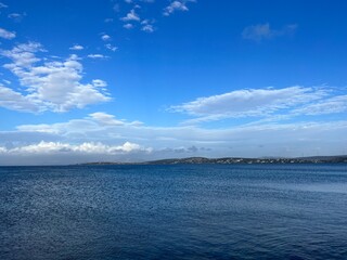 Deep blue seascape, blue sea and blue sky, natural background