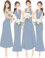 beautiful happy bride and bridesmaid in blue gown wedding ceremony - obrazy, fototapety, plakaty