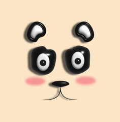 Face of a cute panda on a beige background, elements with a shadow. 3d rendering illustration © nndanko